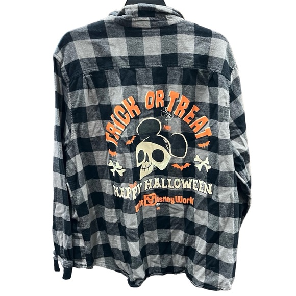 Disney Trick or Treat Flannel Button Up Shirt Men's XXL Long Sleeve Check Black - Picture 7 of 8